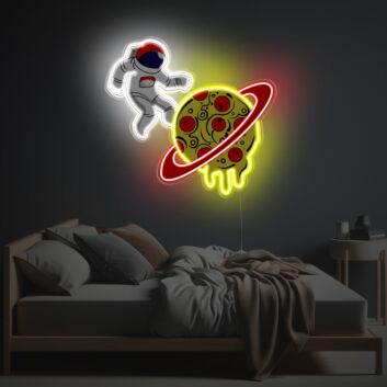 Neon LED Wanddekoration mit Astronaut und Planet moderne Lichtdeko für Kinderzimmer Jugendzimmer oder Schlafzimmer