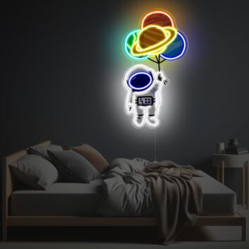 LED-Neonschild mit UV-Druck Astronaut mit Planeten Ballons fantasievolle Weltraum Lichtdekoration für Kinderzimmer