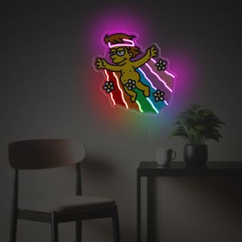 Künstlerisches LED-Neonschild mit UV-Druck abstrakte Cartoon Figur mit Regenbogenfarben moderner Lichtkunst Stil