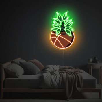 Basketball mit Pflanzenblättern LED-Neonschild mit UV-Druck