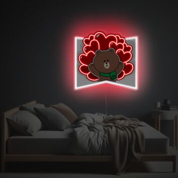 LED-Neonschild mit UV-Druck mit niedlichem Bären und Herzmotiv dekorative Lichtdekoration für Schlafzimmer oder Wohnzimmer