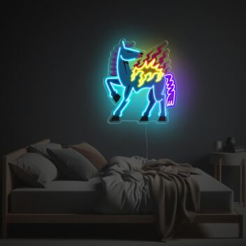 Neon LED Wanddekoration mit fantasievollem Pferdemotiv und Flammen farbintensive Lichtkunst für Schlafzimmer Wohnzimmer oder kreative Räume