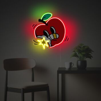 Comic Apfel mit Biss LED-Neonschild mit UV-Druck für Küche Café