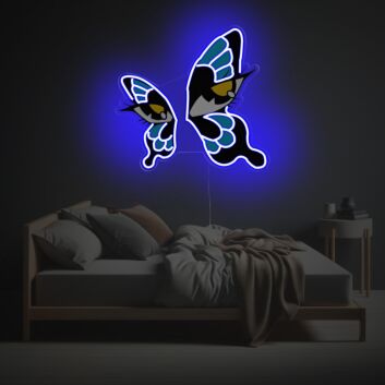 Neon LED Wanddekoration mit Schmetterlingsaugen Motiv abstrakte leuchtende Wandbeleuchtung für Schlafzimmer oder Wohnzimmer