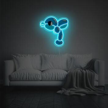 Blaues Ballontier mit großem Auge als LED-Neonschild mit UV-Druck
