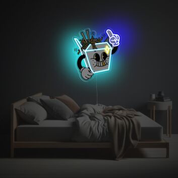 Abstraktes LED-Neonschild mit UV-Druck mit Becher Motiv grafische Lichtdekoration für Küche Studio oder modernes Zuhause