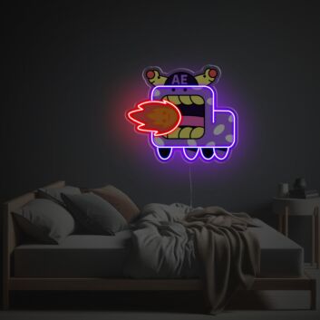 Cartoon Alien LED-Neonschild mit UV-Druck mit Feuer Effekt für Gaming Zimmer und Kinderzimmer