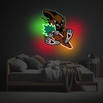 Comic-Hase auf Karotte LED-Neonschild mit UV-Druck