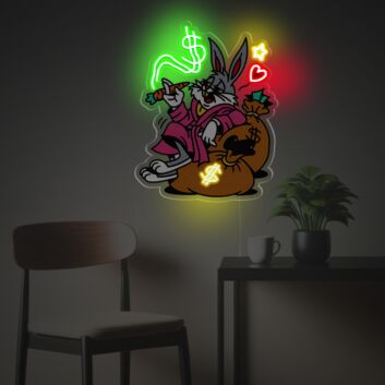 Cartoon Hase LED Neonschild mit Herz Motiv dekoratives Wandlicht