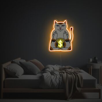 Katze mit Dollarzeichen und provokanter Geste LED-Neonschild Wohnzimmer Schlafzimmer