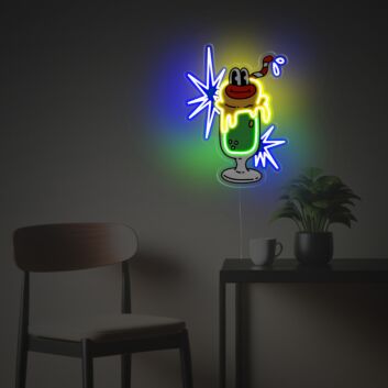 Verspieltes Cocktailglas LED-Neonschild mit UV-Druck mit Strohhalm als dekoratives Wandlicht für Bar Wohnzimmer und Party Räume