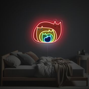 Abstrakte Katzenfamilie LED Neonschild mit mehrfarbigem Design als dekoratives Wandlicht für Wohnzimmer Schlafzimmer und kreative Räume