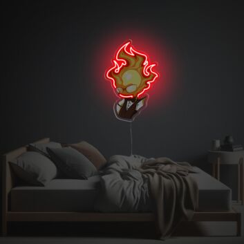 Flammenkopf im Anzug LED-Neonschild für Schlafzimmer oder Gamingzimmer