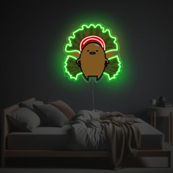 Tanzende Eierfigur mit Blättern als LED-Neonschild mit UV-Druck