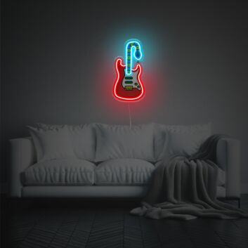 Verspieltes Gitarren LED Neonschild mit Candy Cane Motiv als kreative Weihnachts Wanddekoration