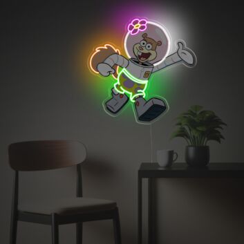 animierte Eichhörnchenfigur im Raumanzug LED-Neonschild für Kinderzimmer Gamingzimmer