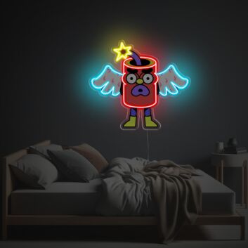 Comic-Bombe mit Flügeln LED-Neonschild mit UV-Druck für Schlafzimmer Gamingzimmer