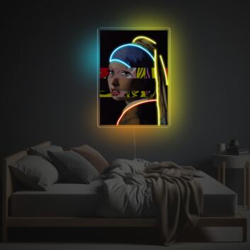 Mädchen mit Perlenohrringen Pop-Art-Porträt LED-Neonschild mit UV-Druck