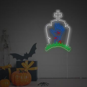 Grusel Hand aus Grab LED Neonschild als Halloween Wanddekoration für Wohnzimmer Bar und Eventräume