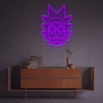 Abstraktes Cartoon Kopf LED Neonschild in Violett mit Markantem Linien Stil als Moderne Wanddekoration für Gaming Zimmer Wohnzimmer oder Man Cave