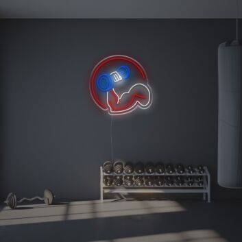 Muskelarm mit Hantel als LED-Neonschild fürs Fitnessstudio