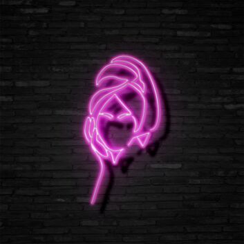 Frau mit Handtuchturban als LED-Neonschild