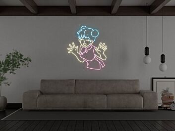 Anime Mädchen mit Doppeldutt LED-Neonschild für Schlafzimmer Gamingzimmer