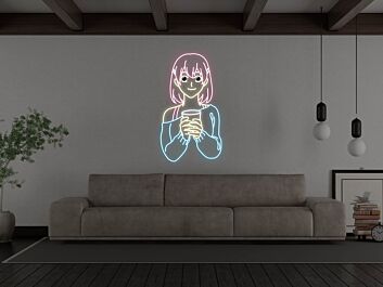 Anime Mädchen mit Smartphone LED-Neonschild für Schlafzimmer Wohnzimmer