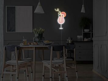 Cocktailglas mit Strohhalm und Orangenscheibe LED-Neonschild für Bar oder Küche