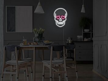 Totenkopf mit Herzaugen LED-Neonschild für Bar und Wohnzimmer