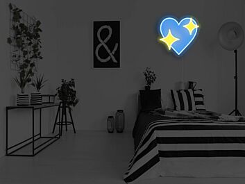 Herz mit funkelnden Sternen als LED-Neonschild in Blau