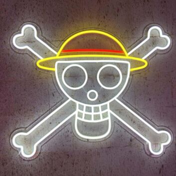 Piraten-Totenkopf mit Strohhut als LED-Neonschild