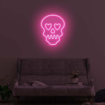 Totenkopf mit Herzaugen LED-Neonschild für Wohnzimmer oder Bar