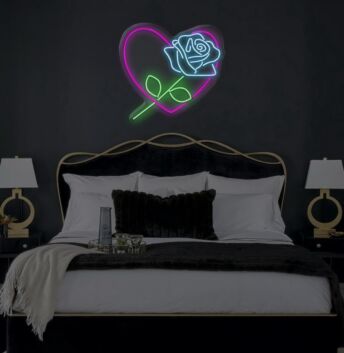 Herz mit Rose LED-Neonschild Wohnzimmer Schlafzimmer