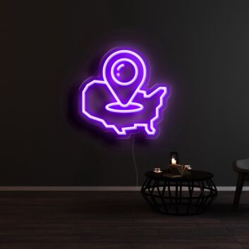 USA Karte mit Standortsymbol LED-Neonschild für Wohnzimmer Büro