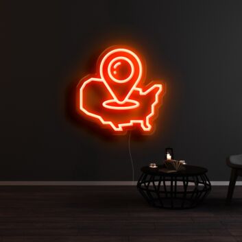 USA Karte mit Standortsymbol LED-Neonschild für Wohnzimmer Büro