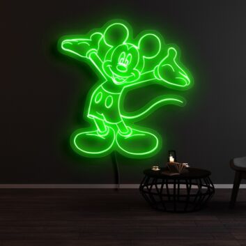 Micky Maus mit offenen Armen als LED-Neonschild