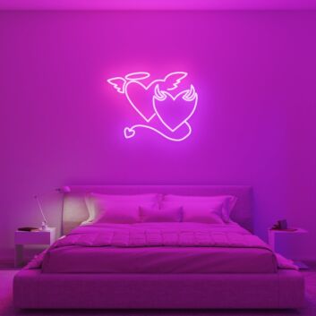 Herz mit Engelsflügeln und Teufelshörnern LED-Neonschild Bar Wohnzimmer