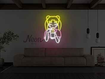 Mädchen mit Bubble Tea LED-Neonschild für Wohnzimmer Café