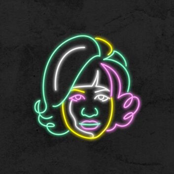 Frauenkopf mit Lockenfrisur LED-Neonschild Wohnzimmer Bar