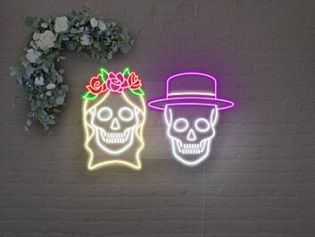 Totenkopf Braut und Bräutigam LED-Neonschild für Hochzeit oder Bar