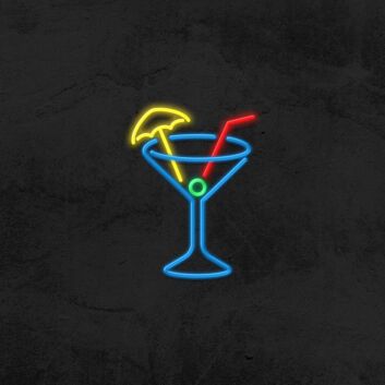 Cocktailglas mit Strohhalm und Schirm LED-Neonschild Bar Club