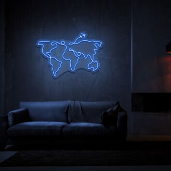 Weltkarte mit Flugzeug LED-Neonschild Wohnzimmer Büro