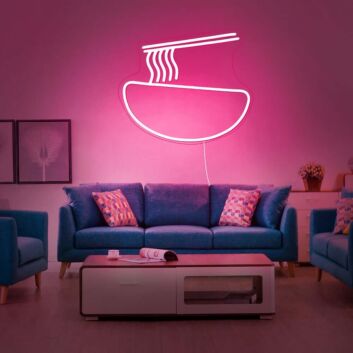 Schüssel mit Nudeln und Essstäbchen LED-Neonschild für Wohnzimmer oder Restaurant