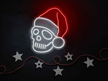 Totenkopf mit Weihnachtsmütze LED-Neonschild für Weihnachten Party