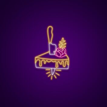 Kuchenstück mit Messer und Rose LED-Neonschild für Café Patisserie