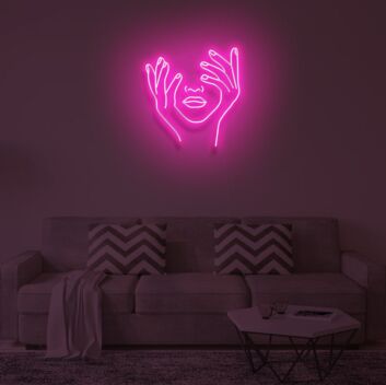 Gesicht mit Händen Linienzeichnung LED-Neonschild für Wohnzimmer Studio