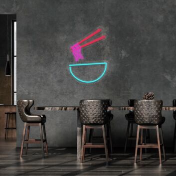 Schüssel mit Nudeln und Essstäbchen LED-Neonschild für Restaurant Küche
