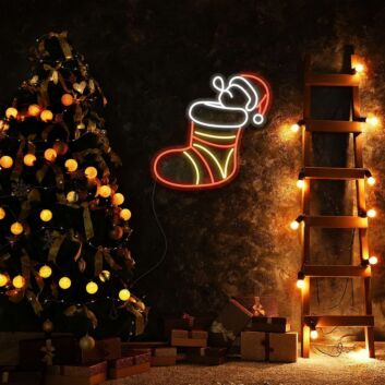 Weihnachtsstrumpf mit Geschenk LED-Neonschild Wohnzimmer Weihnachtsdeko