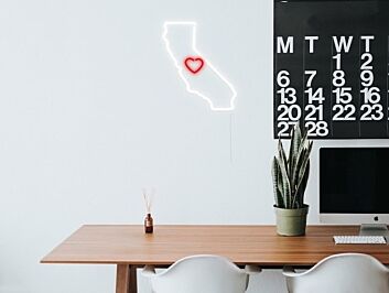 Kalifornien Karte mit Herzsymbol LED-Neonschild Wohnzimmer Büro